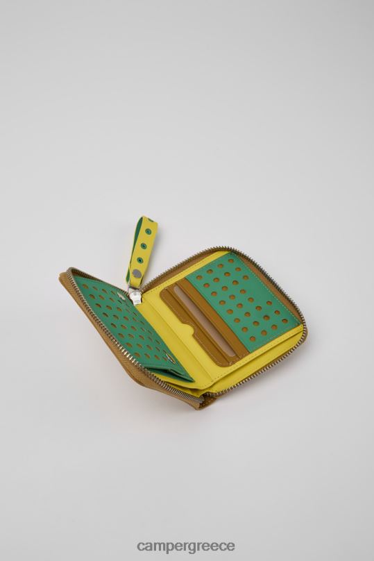 καφέ mosa καφέ και κίτρινο δερμάτινο πορτοφόλι νέες παραλαβές Camper XTDPX1782