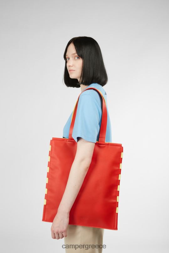 το κόκκινο τσάντες γραβάτα κόκκινο και κίτρινο flat tote bag νέες παραλαβές Camper XTDPX1767