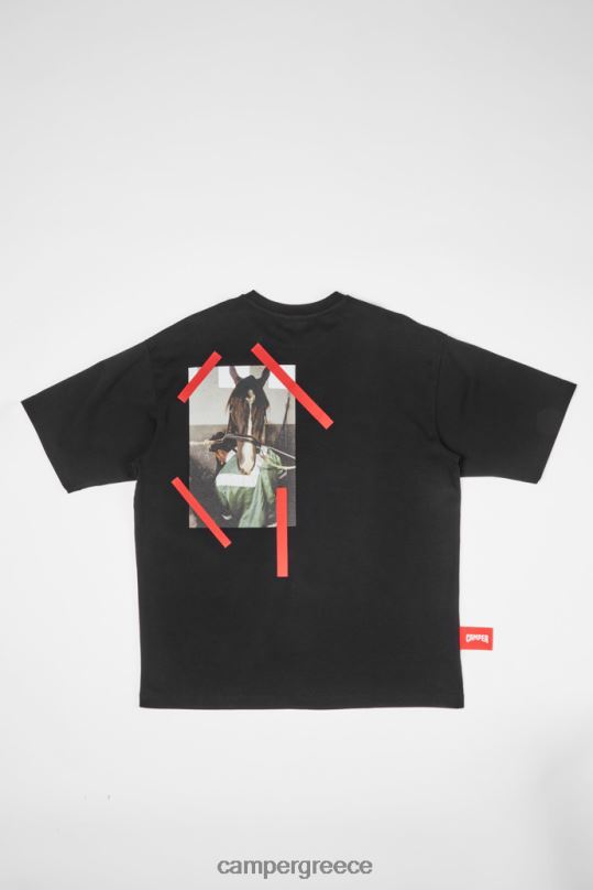 μαύρος αποκλειστικό μπλουζάκι μαύρο μπλουζάκι με στάμπα αλόγου στο πίσω μέρος Camper XTDPX1850