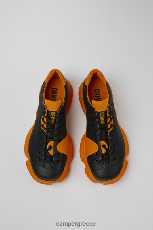 μαύρος Αποκλειστικά γυναικεία παπούτσια καρστ, μαύρα και πορτοκαλί δέρμα Camper XTDPX770