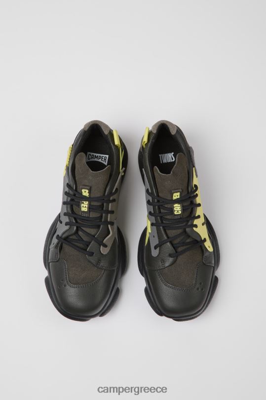 γκρί design δίδυμα γκρι κίτρινα και μαύρα δερμάτινα αθλητικά παπούτσια για γυναίκες Camper XTDPX715