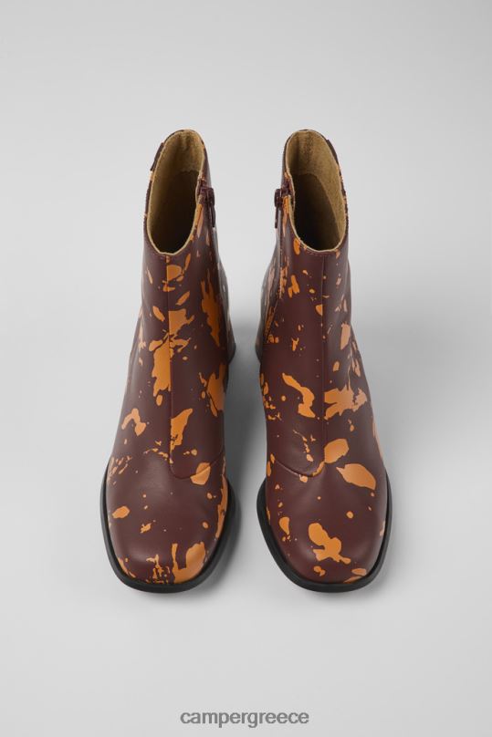 Βουργουνδία Αποκλειστικά δερμάτινα μποτάκια σε μπορντό και πορτοκαλί εμπριμέ kiara Camper XTDPX465