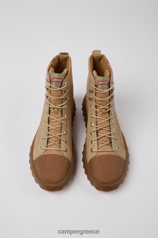 μπεζ ανδρικά μποτάκια από υφασμάτινα και δερμάτινα τρίμματα μπεζ νέες παραλαβές Camper XTDPX1256
